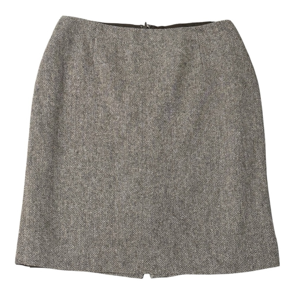 ANN TAYLOR LOFT Wool Silk Brown Cream Herringbone Mini Skirt Preppy Size 12 Fall